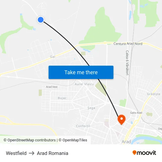 Westfield to Arad Romania map