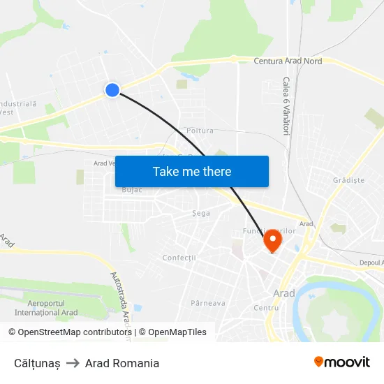 Călțunaș to Arad Romania map