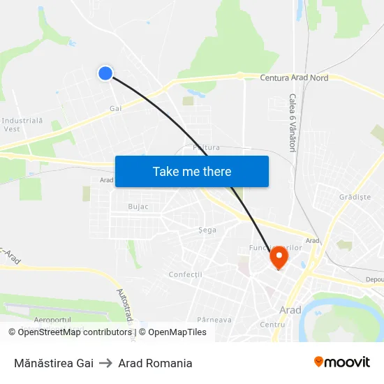 Mănăstirea Gai to Arad Romania map