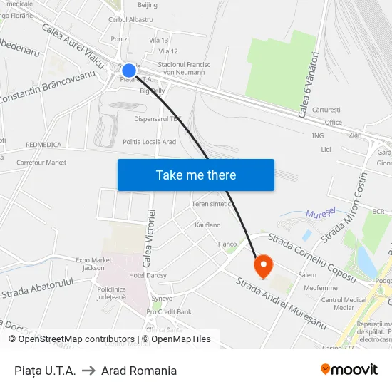 Piața U.T.A. to Arad Romania map
