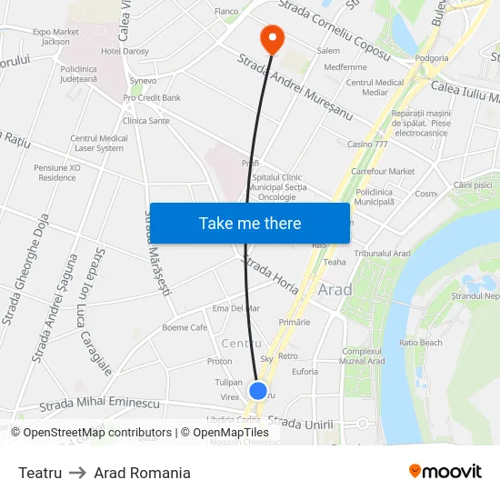 Teatru to Arad Romania map