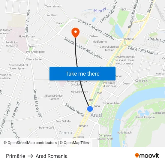 Primărie to Arad Romania map