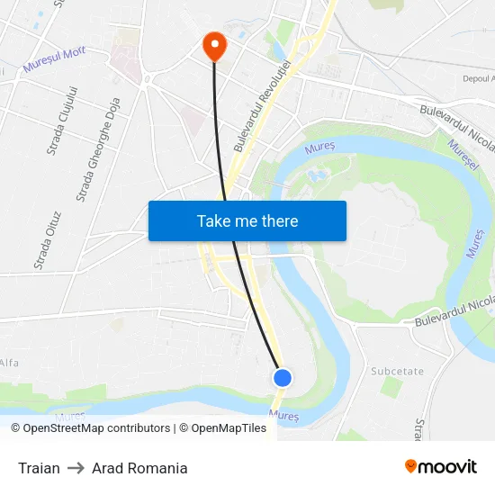Traian to Arad Romania map