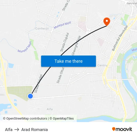 Alfa to Arad Romania map