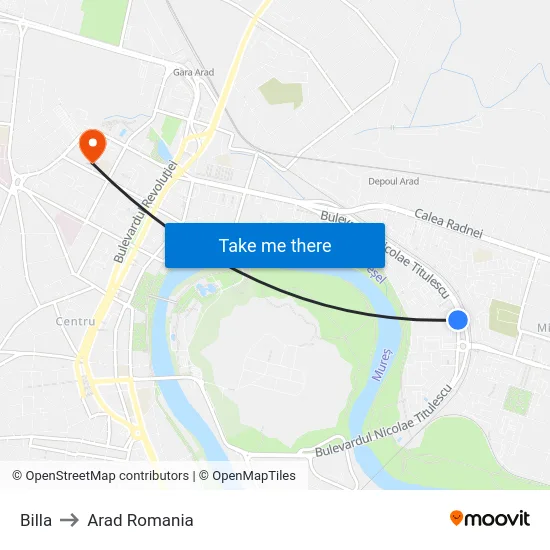 Billa to Arad Romania map