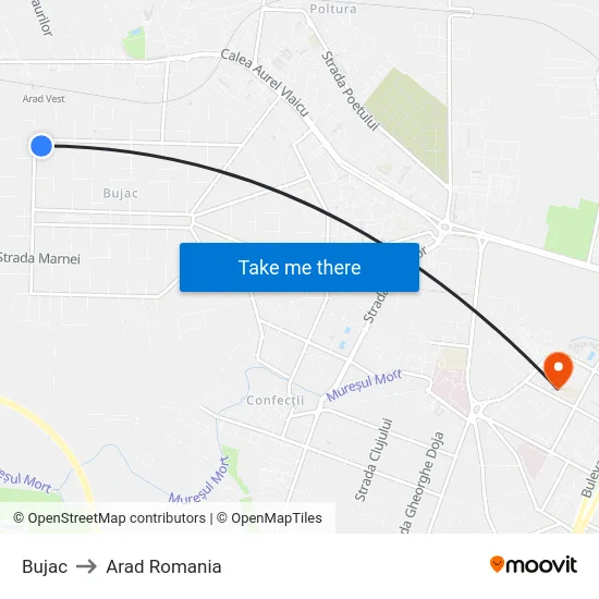 Bujac to Arad Romania map