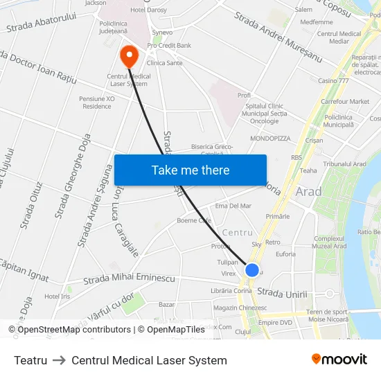 Teatru to Centrul Medical Laser System map