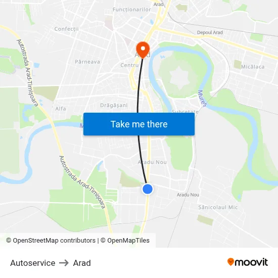 Autoservice to Arad map