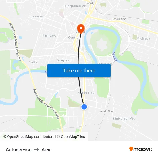 Autoservice to Arad map