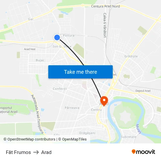 Făt Frumos to Arad map