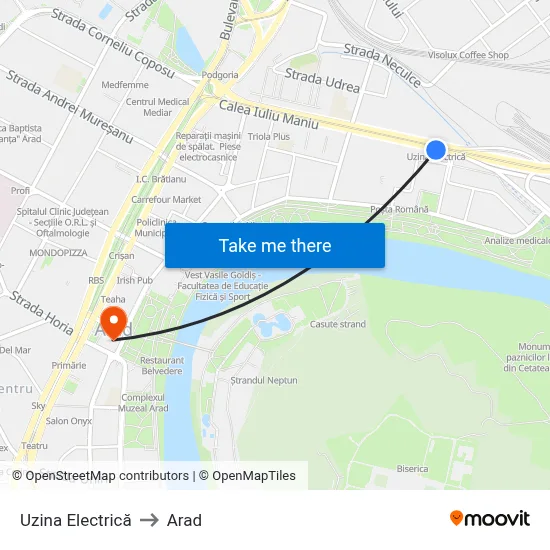 Uzina Electrică to Arad map