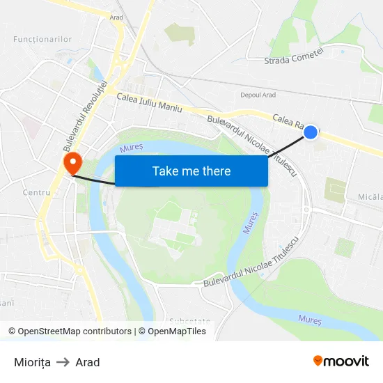Miorița to Arad map