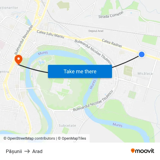 Pășunii to Arad map
