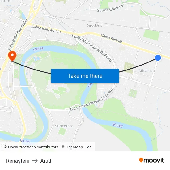 Renașterii to Arad map