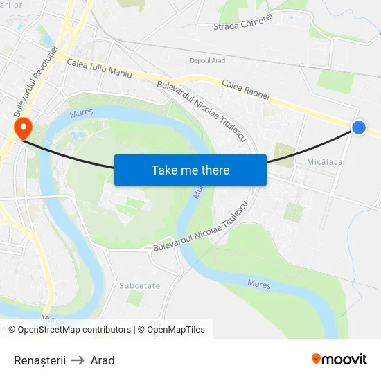 Renașterii to Arad map