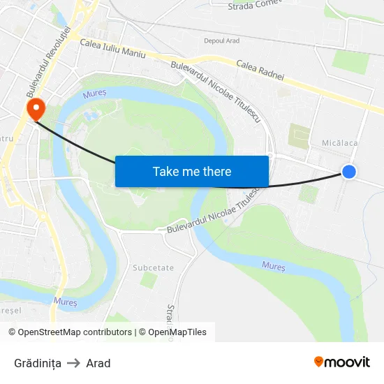 Grădinița to Arad map