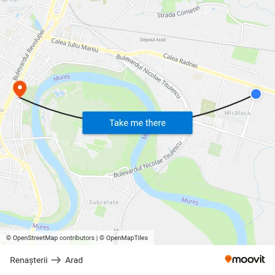 Renașterii to Arad map