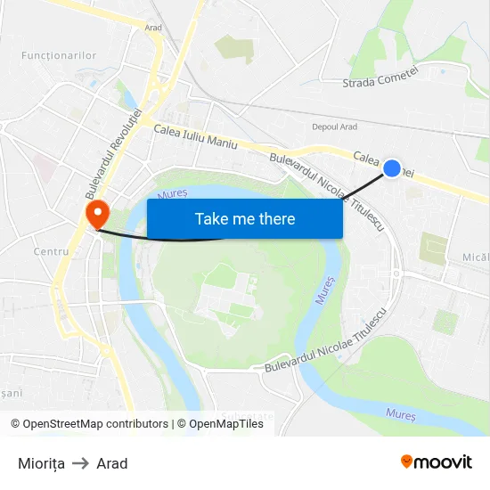 Miorița to Arad map