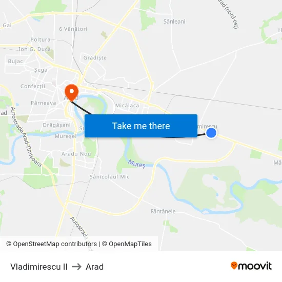 Vladimirescu II to Arad map