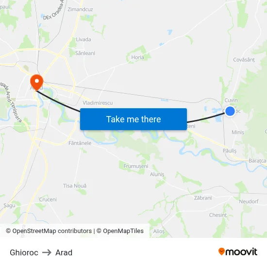 Ghioroc to Arad map