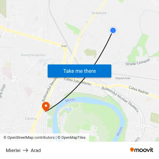 Mierlei to Arad map