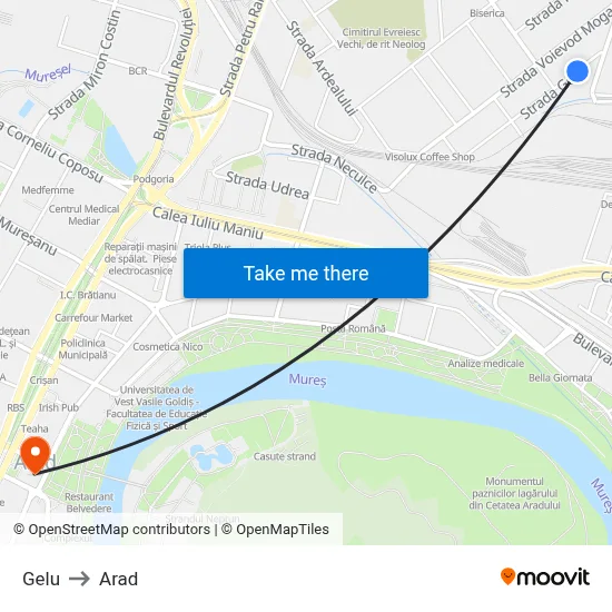 Gelu to Arad map
