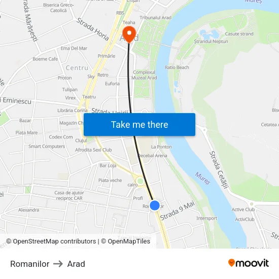 Romanilor to Arad map