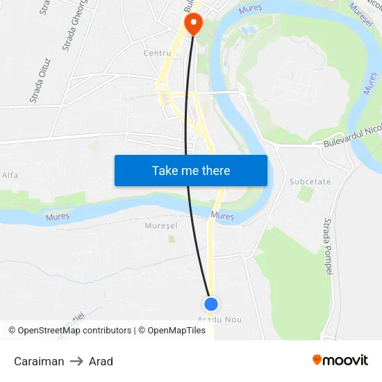 Caraiman to Arad map