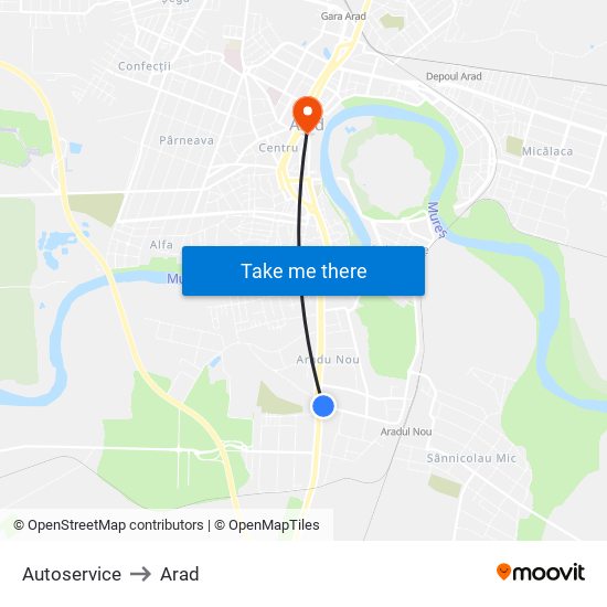 Autoservice to Arad map