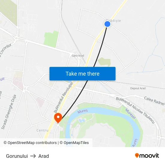 Gorunului to Arad map