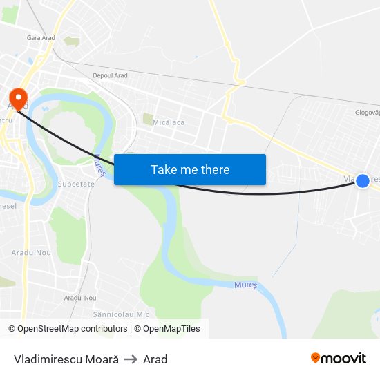 Vladimirescu Moară to Arad map