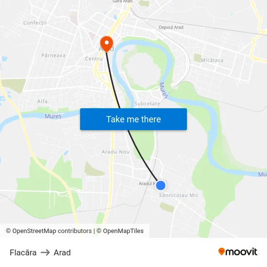 Flacăra to Arad map