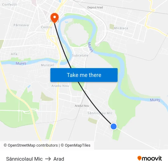 Sânnicolaul Mic to Arad map