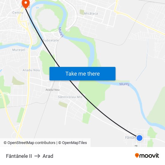 Fântânele II to Arad map