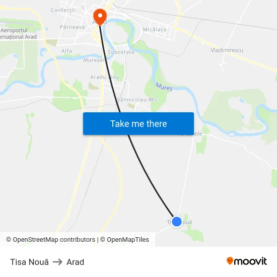 Tisa Nouă to Arad map