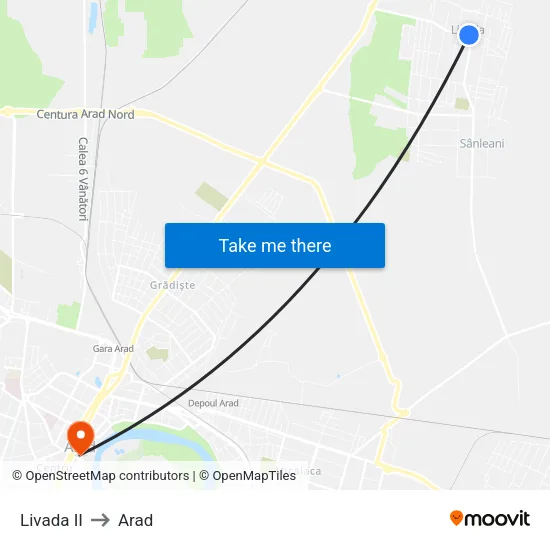 Livada II to Arad map