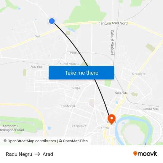 Radu Negru to Arad map