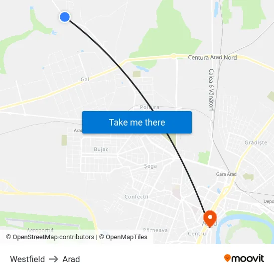 Westfield to Arad map