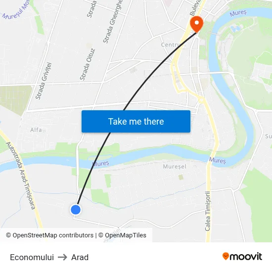 Economului to Arad map