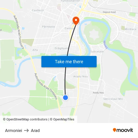 Armoniei to Arad map