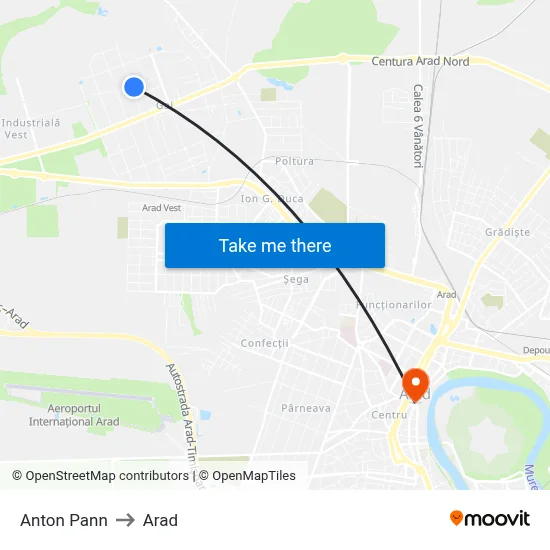 Anton Pann to Arad map