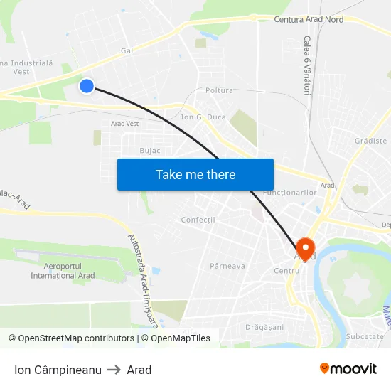 Ion Câmpineanu to Arad map