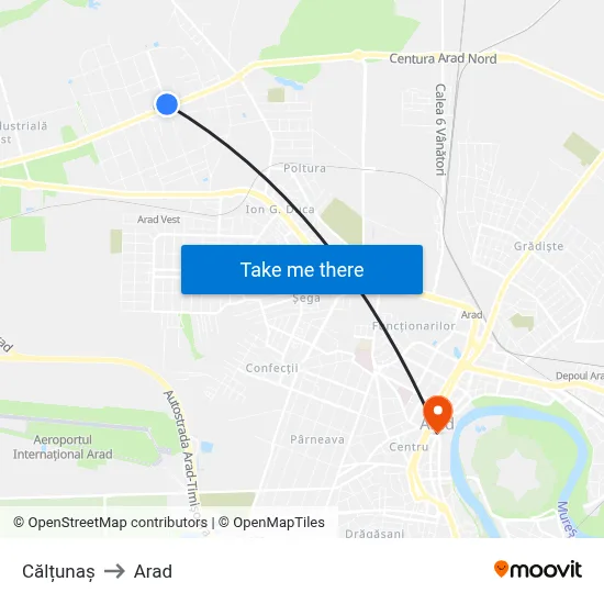 Călțunaș to Arad map