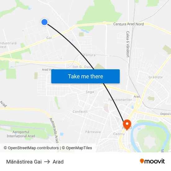 Mănăstirea Gai to Arad map