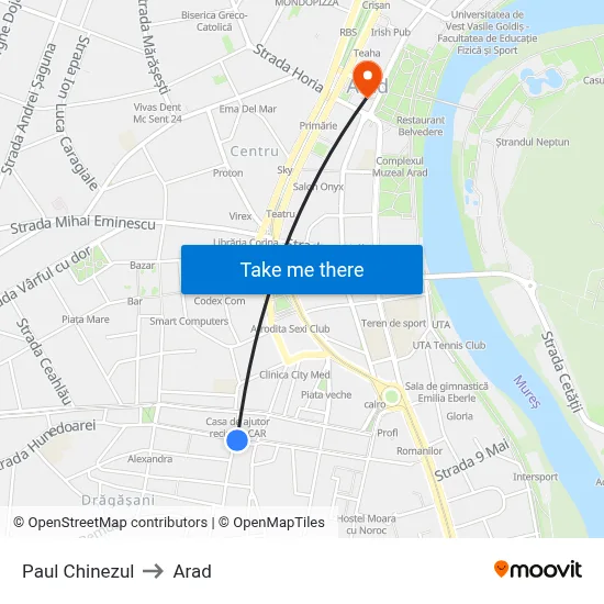 Paul Chinezul to Arad map