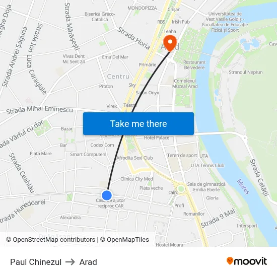 Paul Chinezul to Arad map