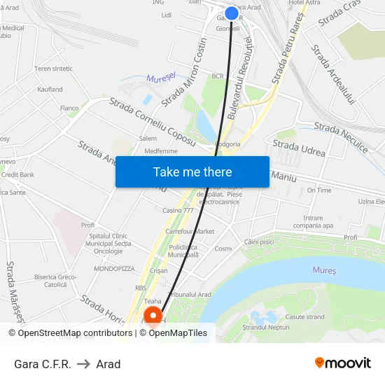 Gara C.F.R. to Arad map