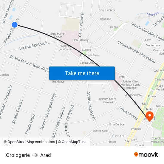 Orologerie to Arad map