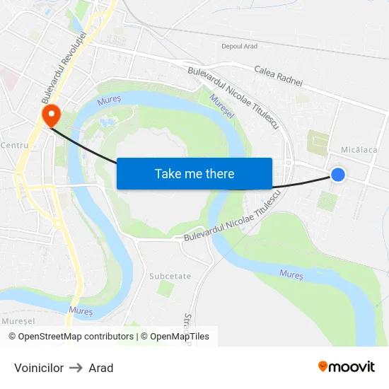 Voinicilor to Arad map