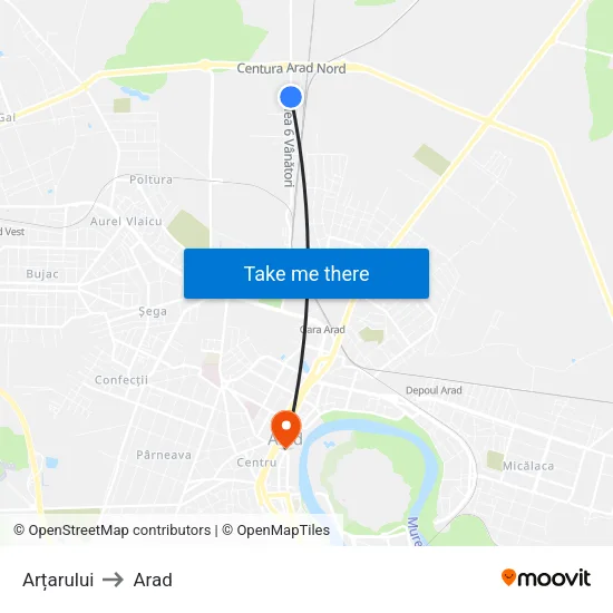 Arțarului to Arad map